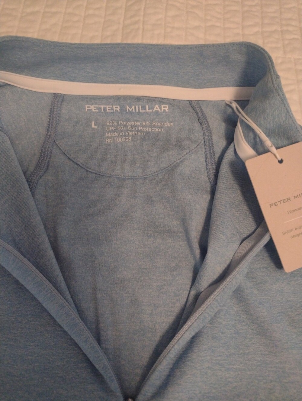New Peter Millar Crown Women L Pullover 1/4 Zip Long Slv Blue Turner Golf UPF50 - Picture 2 of 11